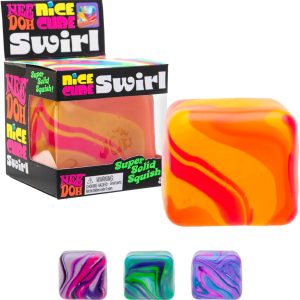 Schylling NeeDoh Nice Cube Swirl - Sensory Toy with a Super Solid Squish - Unique. Swirling Color Blend - Color May Vary (1 Per Pack)