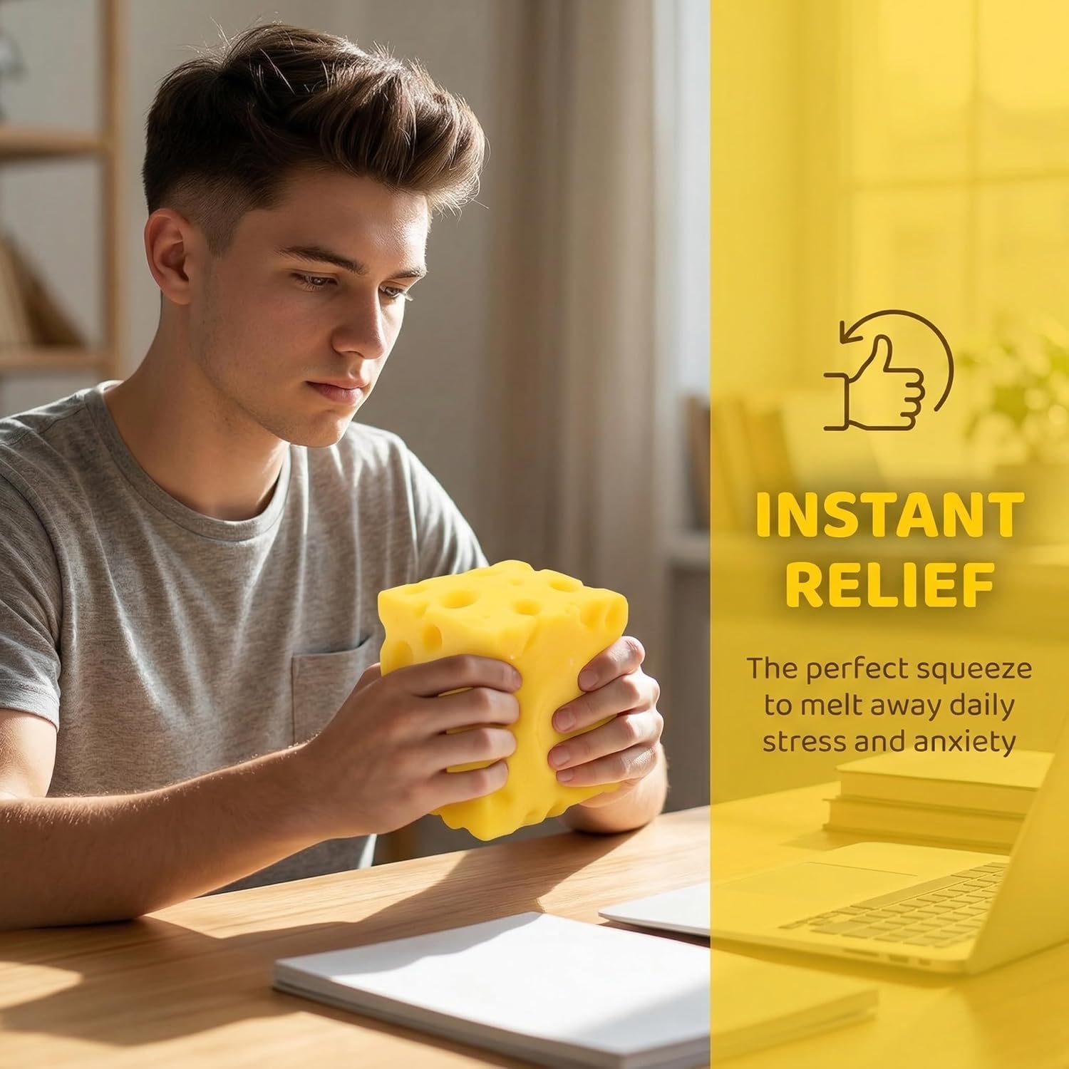 10cm Giant Cheese Squishy Toy.Slow-Rebound Shapeable Squeeze Ball. Realistic Sensory Fidget Toy.Sensory Fidget Toy for Stress Relief. Anxiety Relief Gift for Adults - Image 2