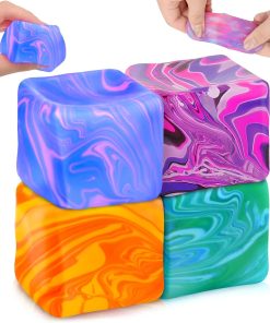 4Pcs Needoh-Nice Squishy Cube. Ice Cube Stress Relief Fidget Toys. Squeeze Doh Cube Squishy Fidget Toys for Kids Adults. Sensory Stress Balls for Autism Anxiety Relief (small)