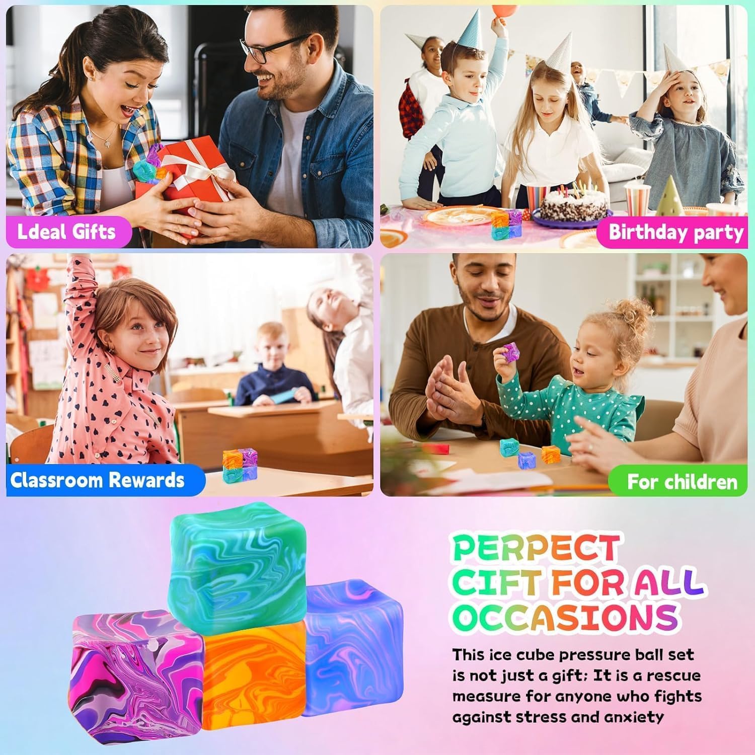 4Pcs Needoh-Nice Squishy Cube. Ice Cube Stress Relief Fidget Toys. Squeeze Doh Cube Squishy Fidget Toys for Kids Adults. Sensory Stress Balls for Autism Anxiety Relief (small) - Image 6